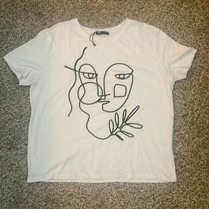 ZARA abstract face white t-shirt